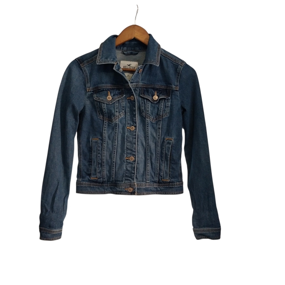 Hollister California Size XS Demin Trucker Blue Jean Jacket Button Long Sleeve - Picture 2 of 10